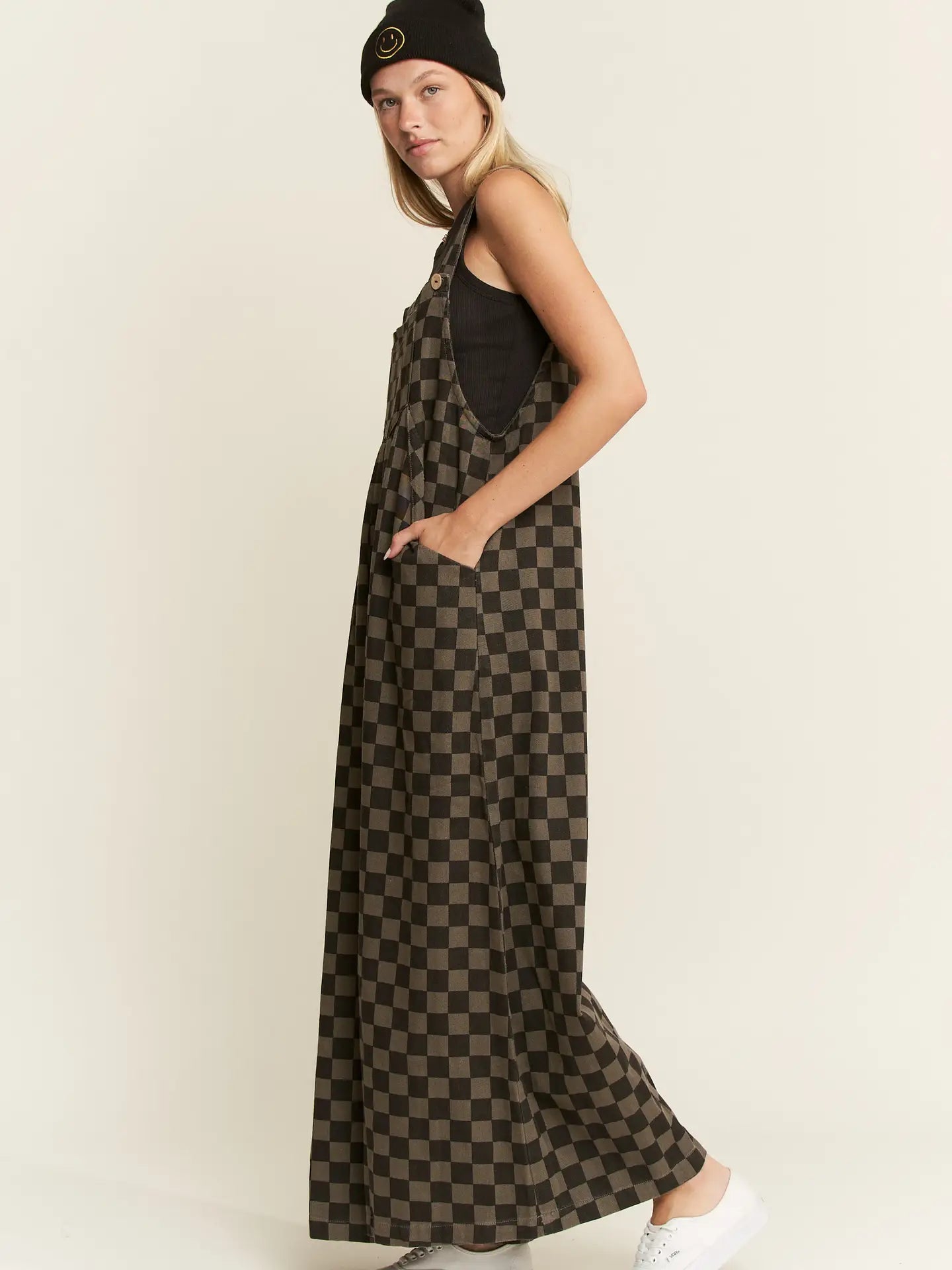 Plus Size Checkered Wide Leg Overalls