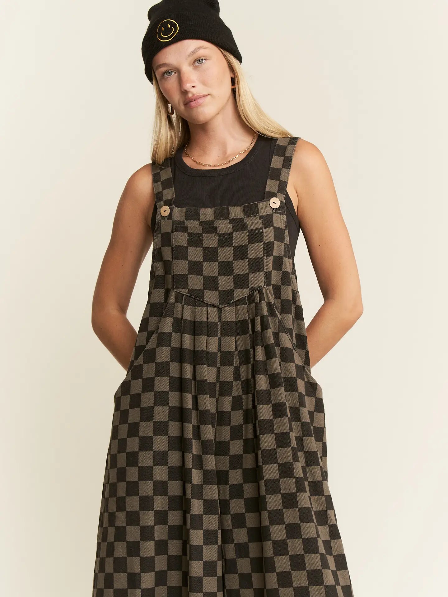 Plus Size Checkered Wide Leg Overalls
