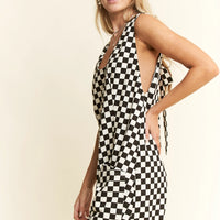 Checkerd Print Shorts Romper
