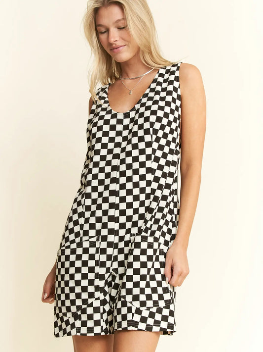 Plus Size Checkered Short Romper