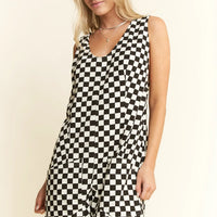 Checkerd Print Shorts Romper