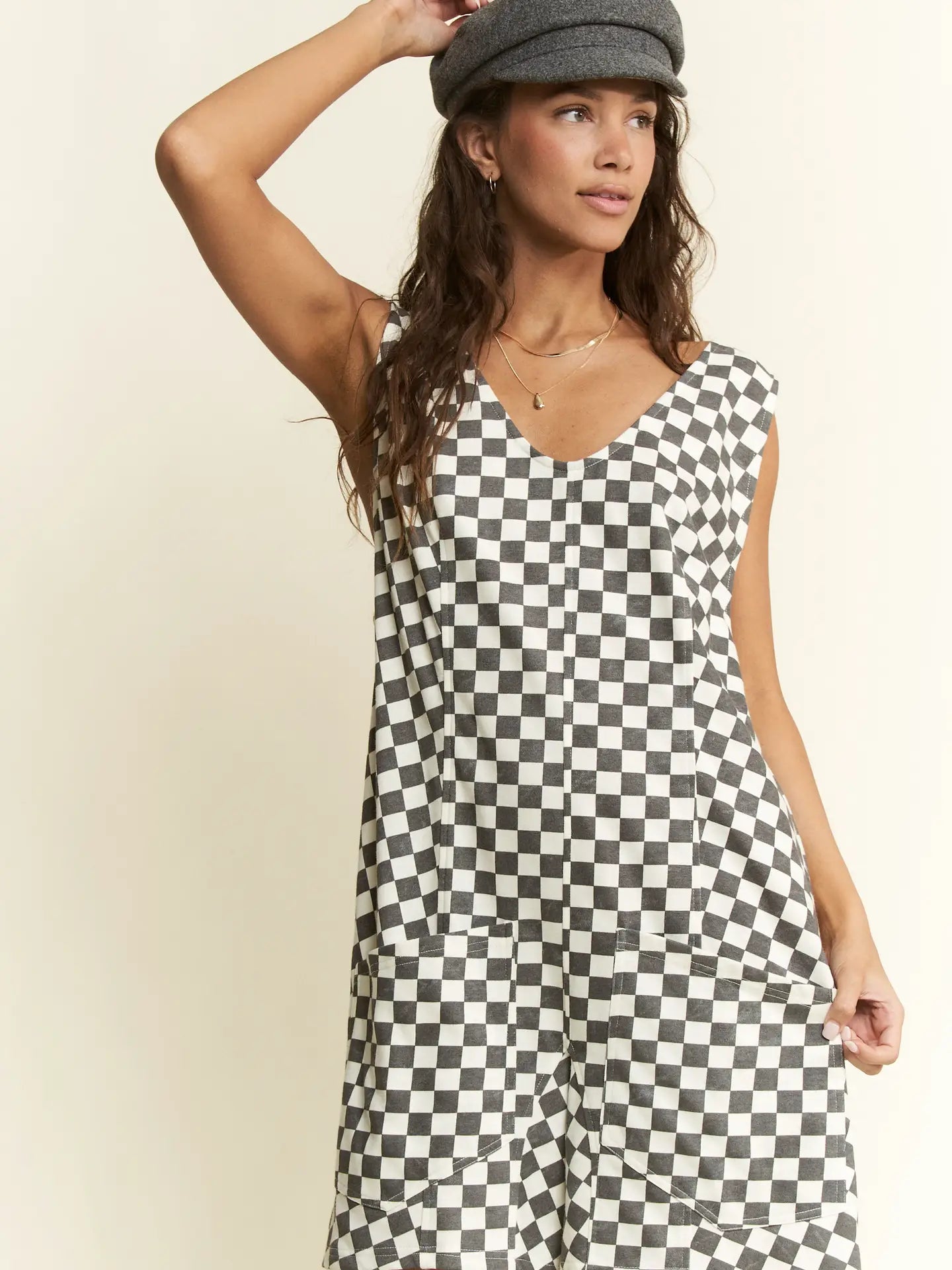 Checkerd Print Shorts Romper