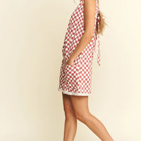 Checkerd Print Shorts Romper