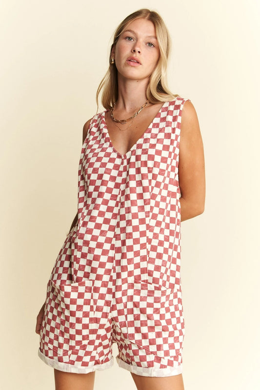 Plus Checkered Shorts Romper