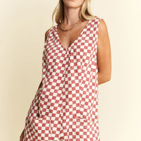 Checkerd Print Shorts Romper