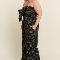Plus Polkadot Tie Front Jumpsuit