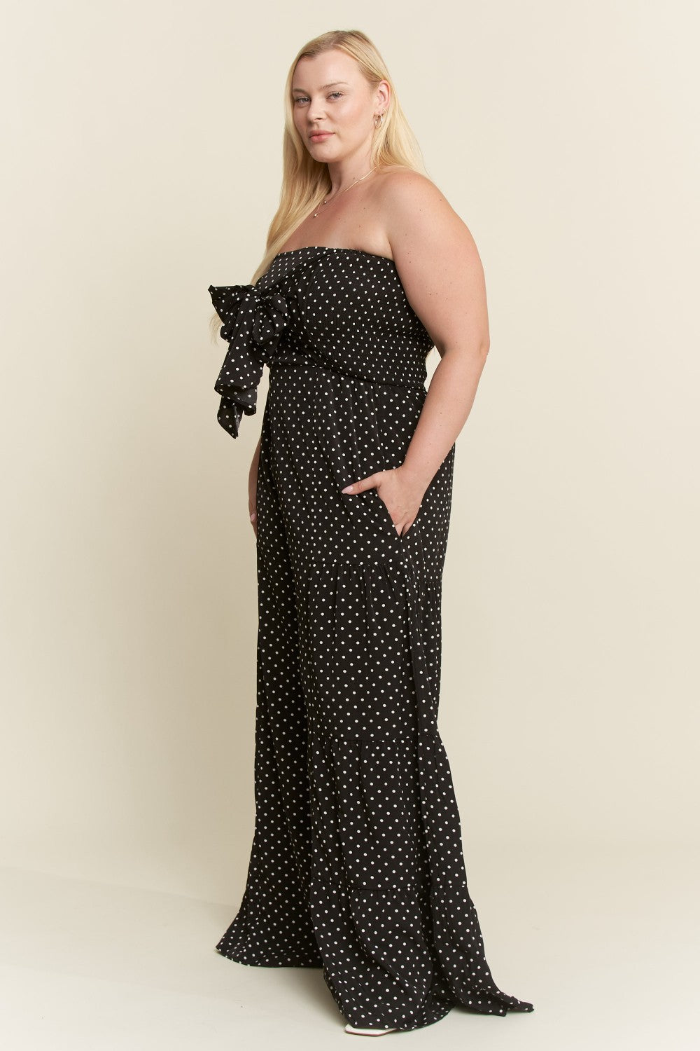 Plus Polkadot Tie Front Jumpsuit
