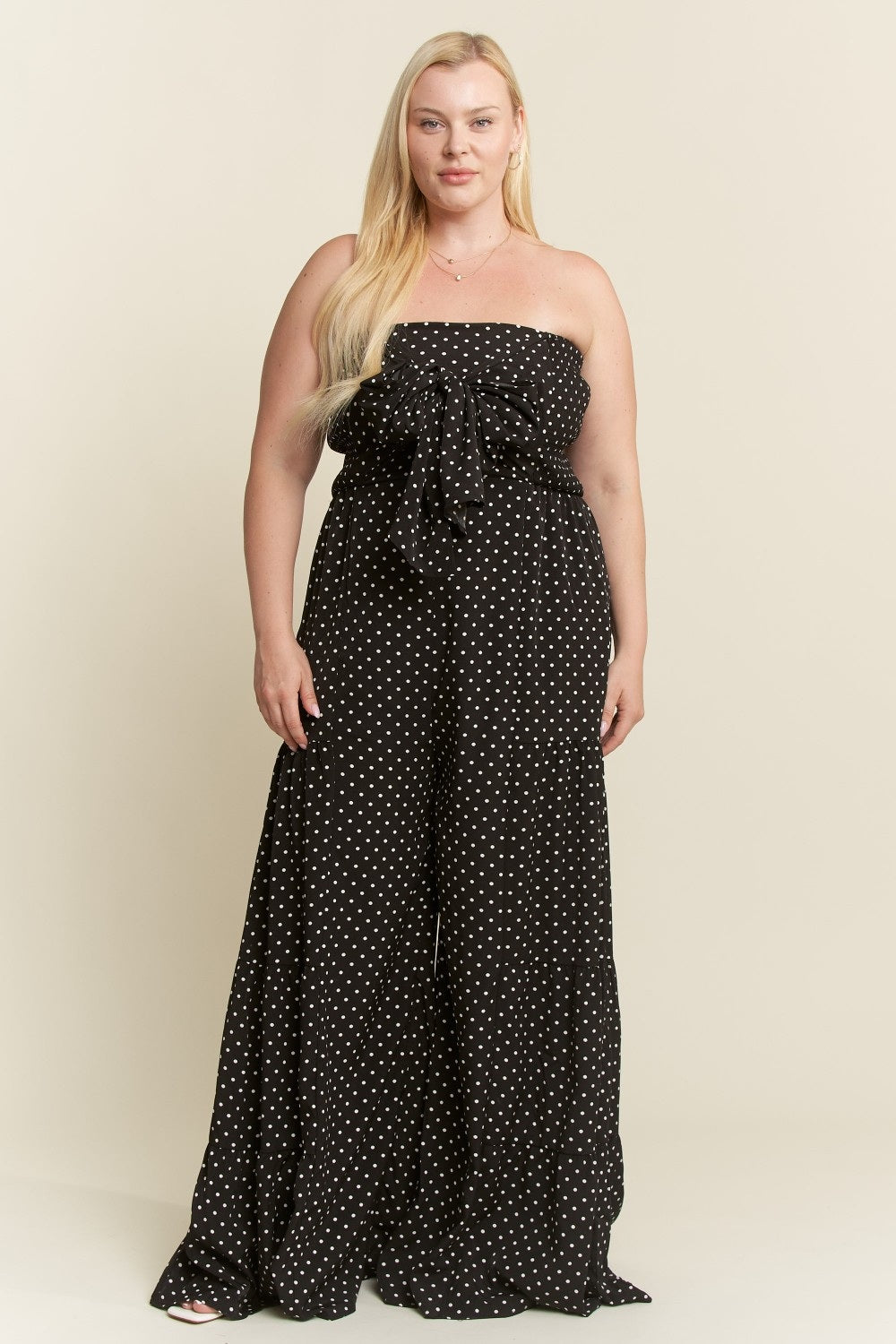 Plus Polkadot Tie Front Jumpsuit