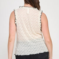 Ivory Plus Size Ribbed Knit Camisole with Lace