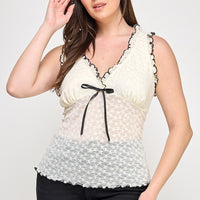 Ivory Plus Size Ribbed Knit Camisole with Lace