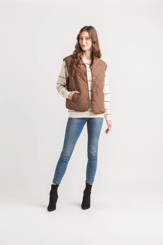 Quilted Collared Button Front Vest With Pockets
