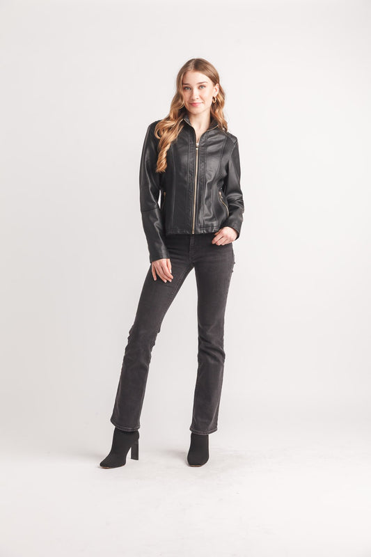 Ribbed Detail Pleather Jacket