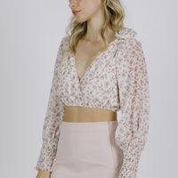 Ditsy Floral Surplice Cropped Blouse