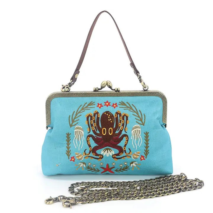 Octopus Kisslock Bag in Linen Blend