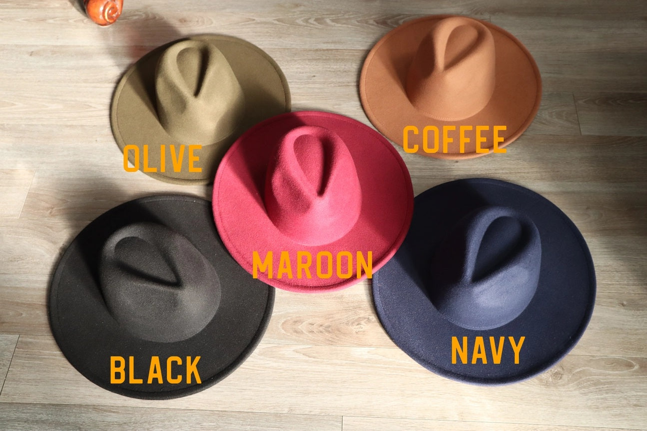 Rancher Wide Brim Fedora Hat Maroon