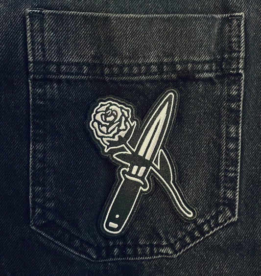 Embroidered Iron-On Patch - Knife X Rose
