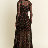 Black Cherry Print Maxi Dress