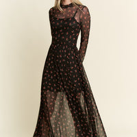 Black Cherry Print Maxi Dress