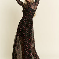 Black Cherry Print Maxi Dress