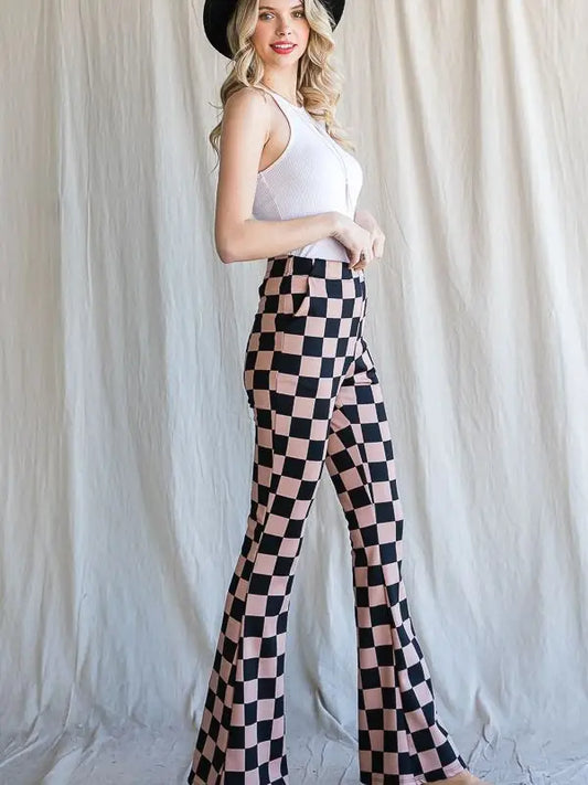 Mocha and Black Checkered Plus Pants