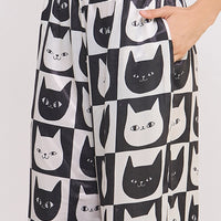 Mid Rise Cat FAce Print Straight Leg Satin Pants