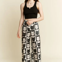 Cat Checkered Plus Size Wide Leg Pants