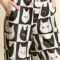 Cat Checkered Plus Size Wide Leg Pants