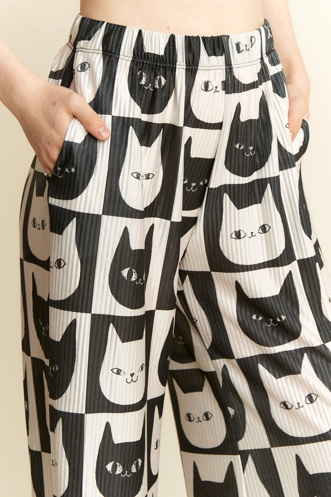 Cat Checkered Wide Leg Pants