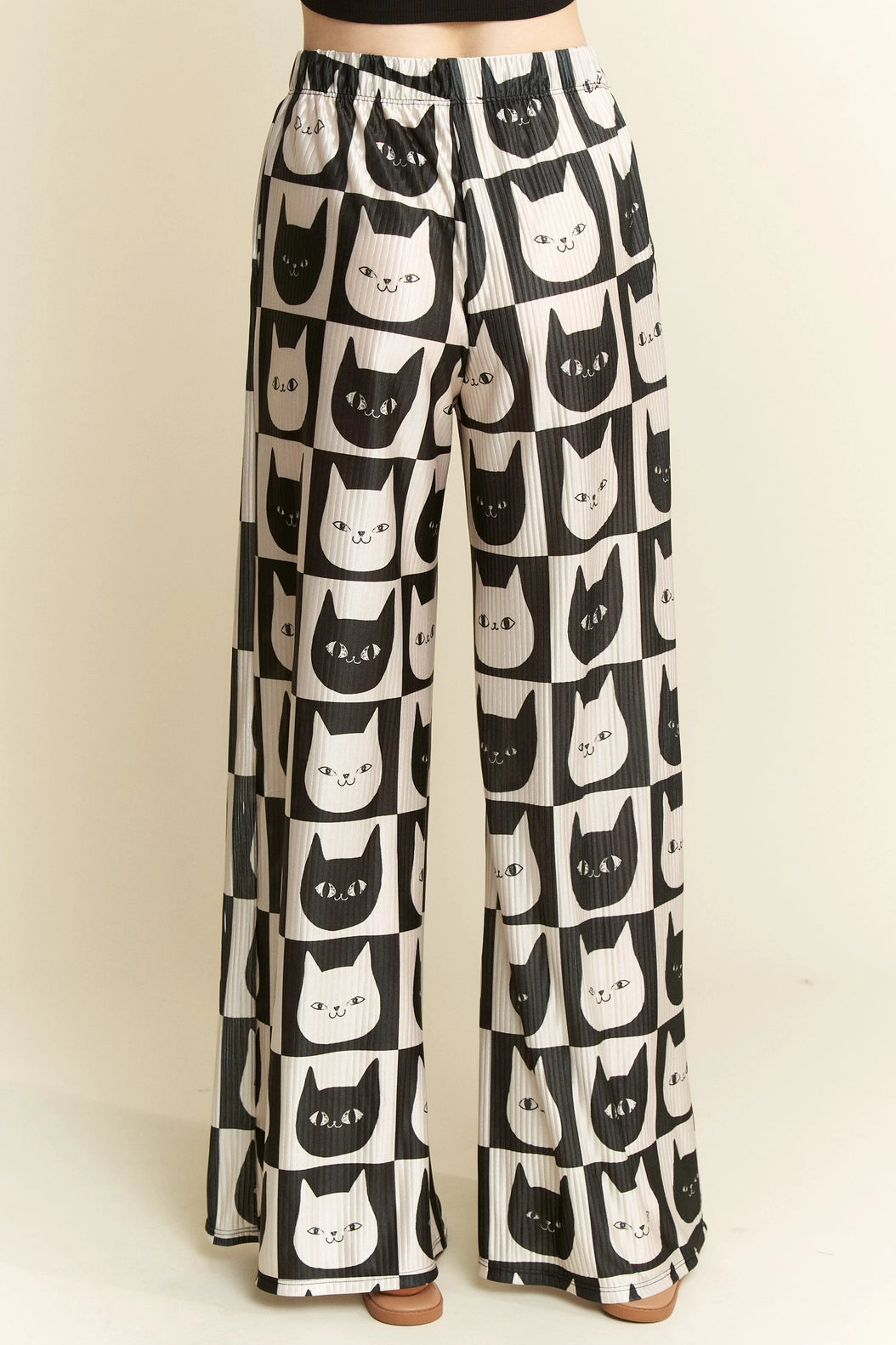 Cat Checkered Plus Size Wide Leg Pants