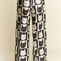 Cat Checkered Wide Leg Pants