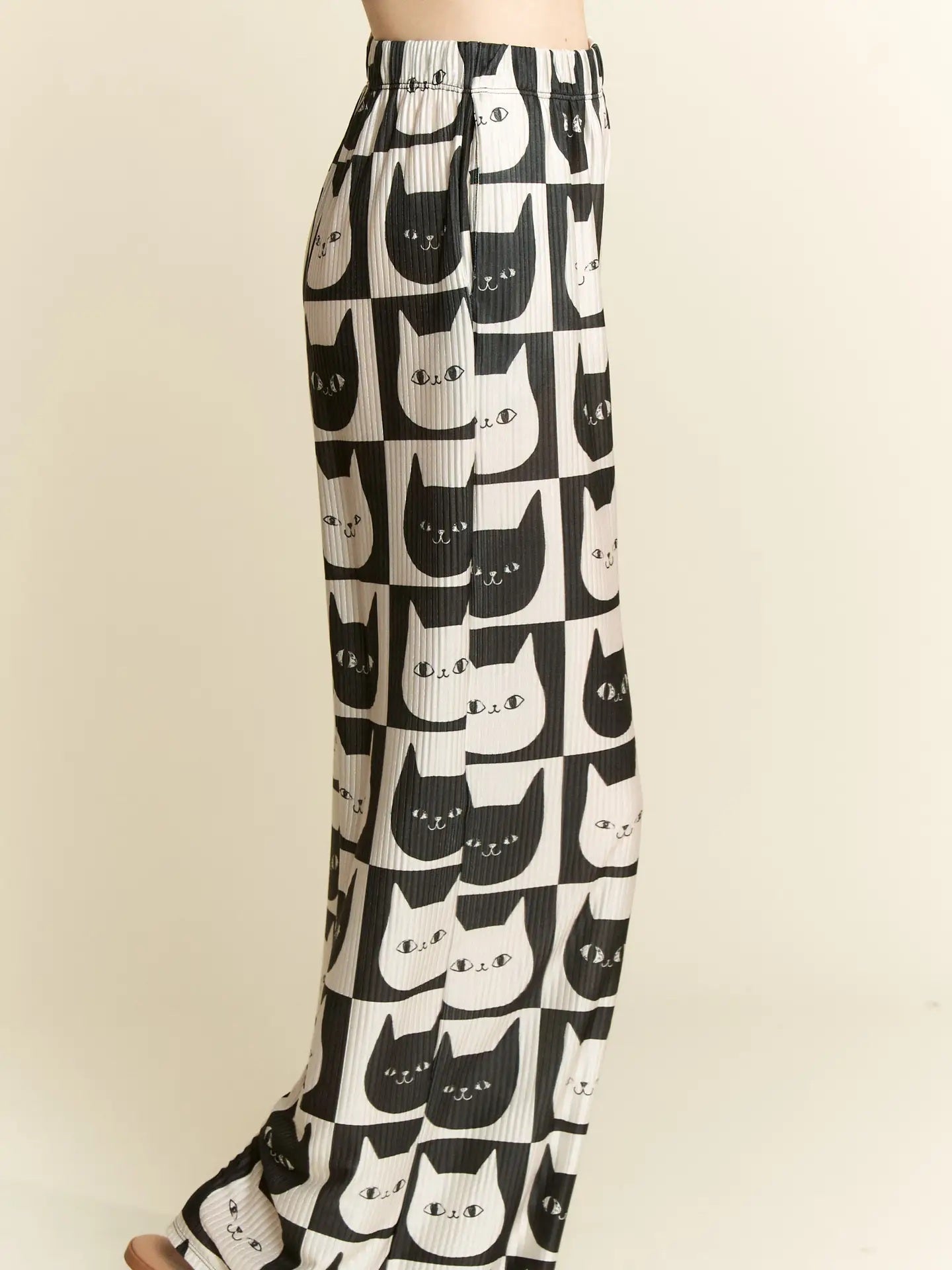 Cat Checkered Plus Size Wide Leg Pants