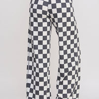 High Waist Checkered Straight Leg Knit Pants