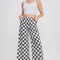 High Waist Checkered Straight Leg Knit Pants
