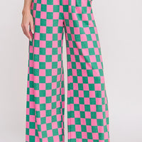 High Waist Checkered Straight Leg Knit Pants