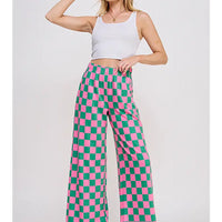 High Waist Checkered Straight Leg Knit Pants