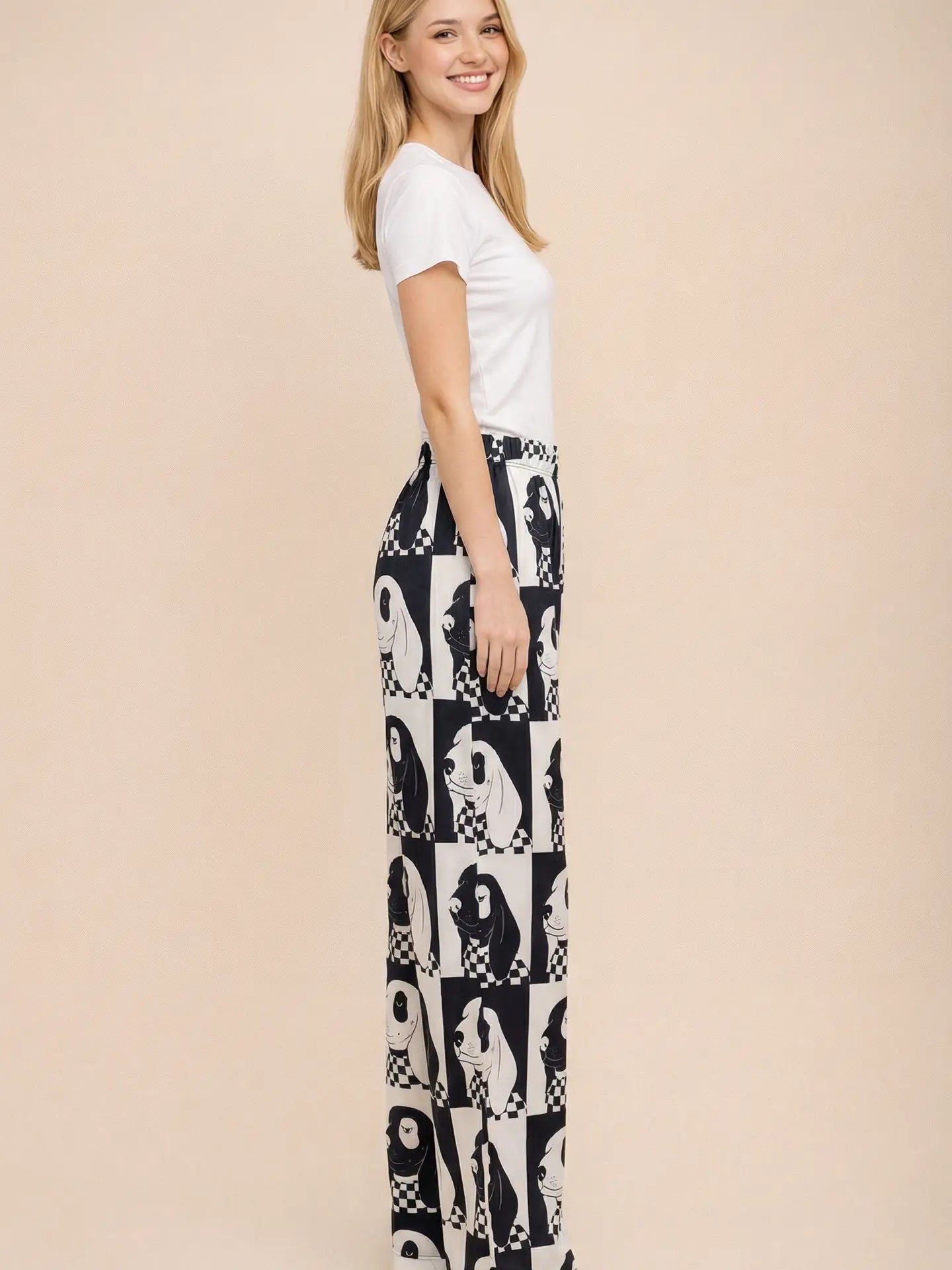 Dog Checkered Wide Leg Pants