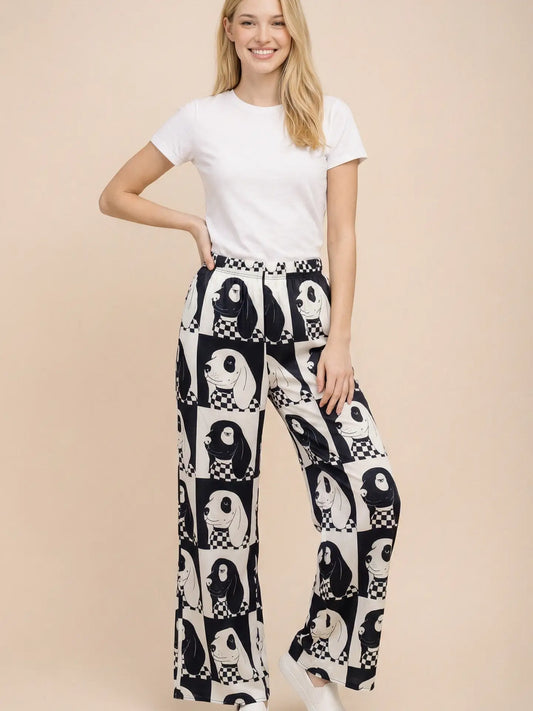 Dog Checkered Wide Leg Pants