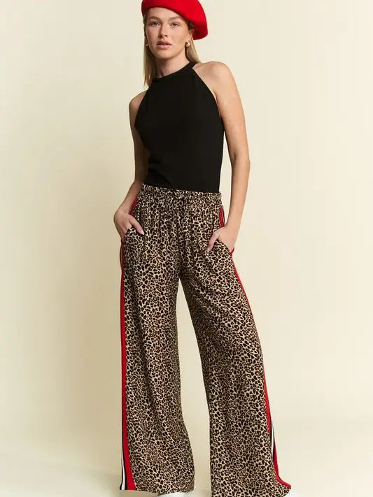 Leopard Contrast Trouser Red Panel
