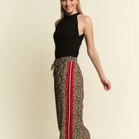 Plus Size Leopard Contrast Trouser Red Panel