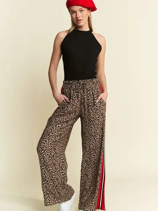 Plus Size Leopard Contrast Trouser Red Panel