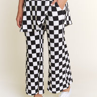 Checkered Rib Print Pants Plus Size