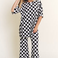 Checkered Rib Print Pants Plus Size