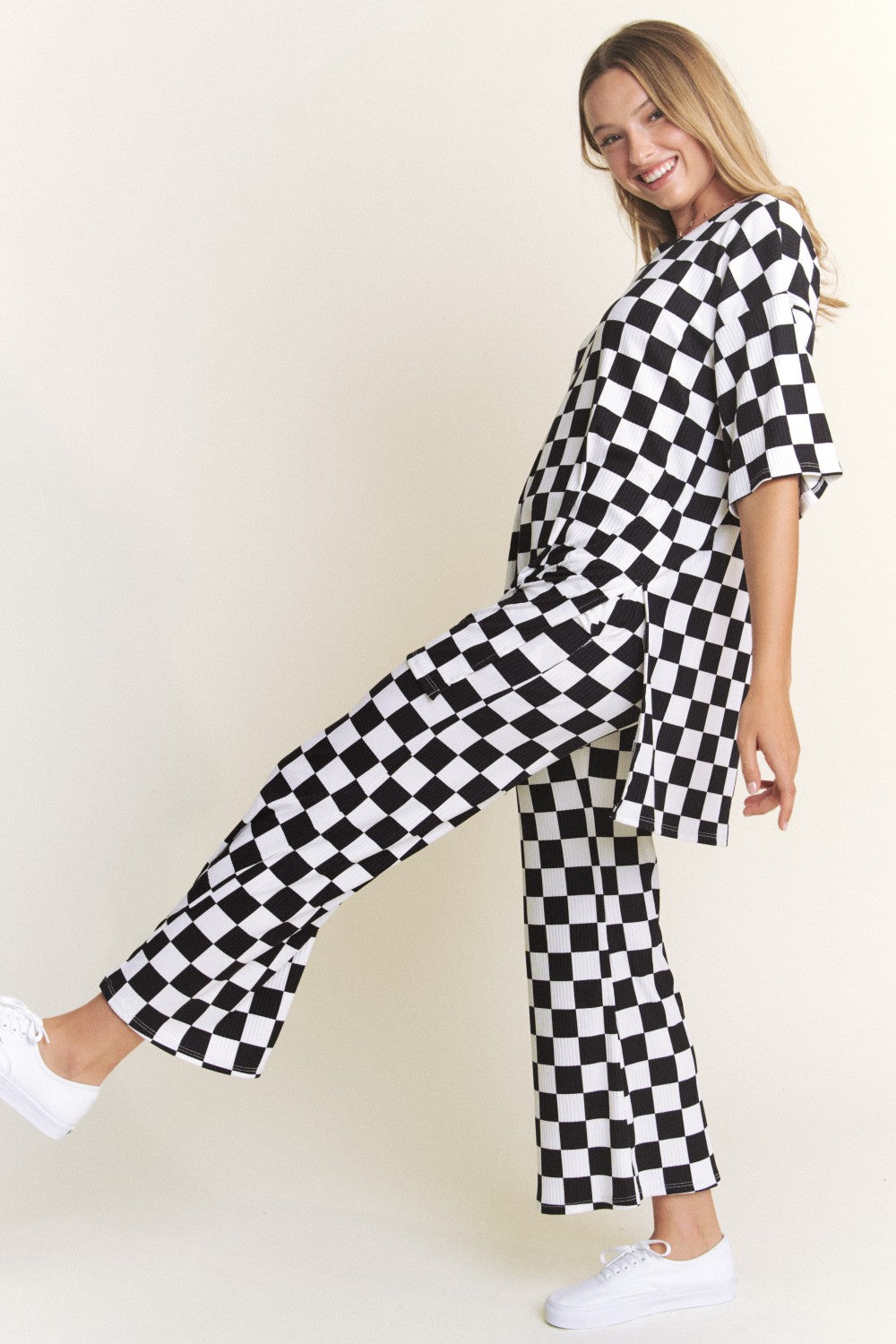Checkered Rib Print Pants