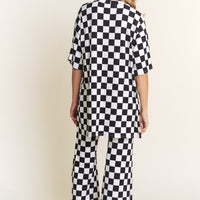 Checkered Rib Print Top