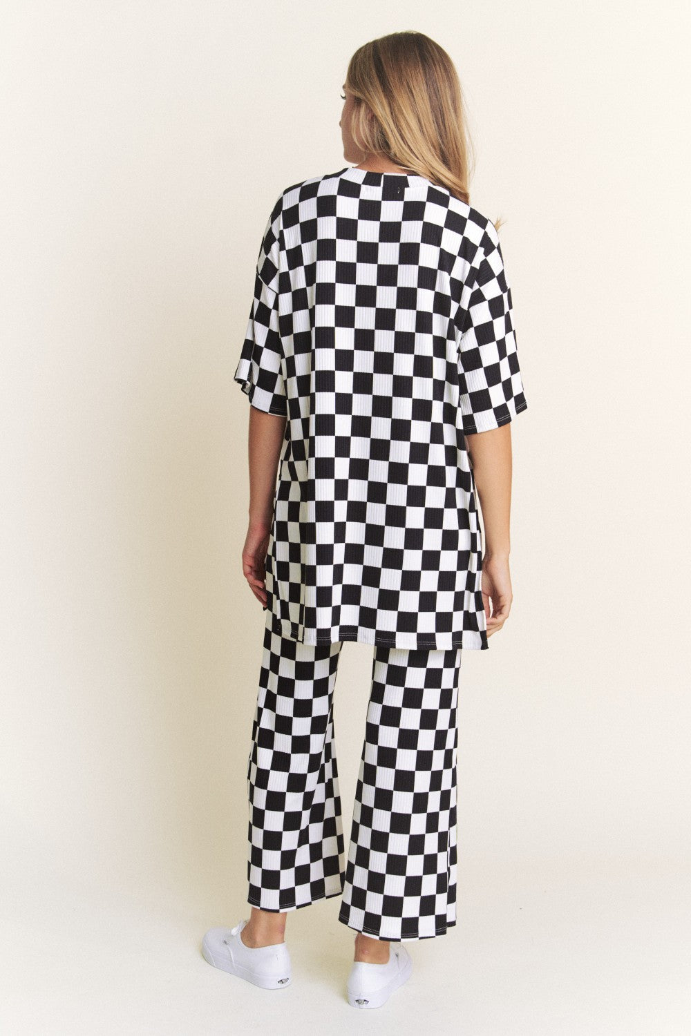 Checkered Rib Print Top