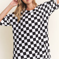 Checkered Rib Print Top