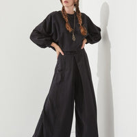 Terry Batwing Crop Top With Long Sleeves