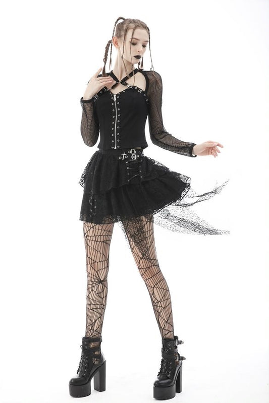 Punk Lace Irregular Mini Skirt