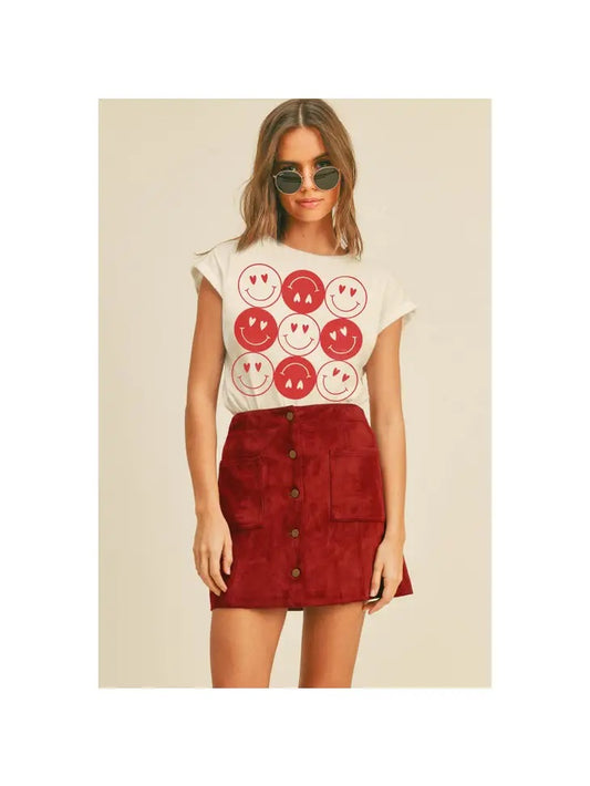 HEART EYES SMILEY FACE ROLL UP SLV TEE