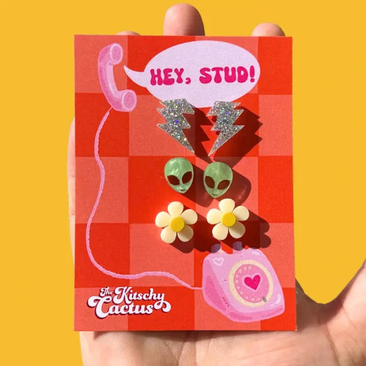 Lightning Alien Flower 3 Piece Stud Earring Set